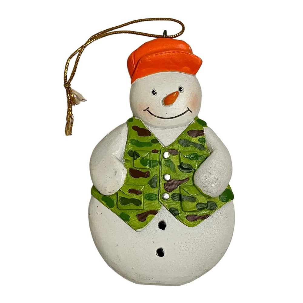 Hunting Frosty Snowman Christmas Ornament Camouflage Vest Orange Hunting Hat Cap